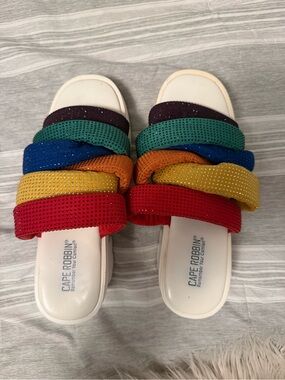 Cape Robbin Rainbow Strappy Slide Sandals - Multicolor